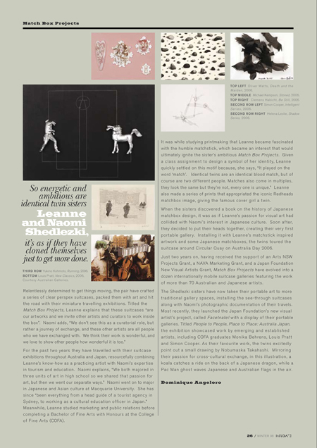Dominique Angelero, 'Match Box Projects', Incubate, Winter 2008, p26