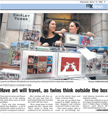 Karina Dunger, ‘Have art will travel, as twins think outside the box’, mX, 12 March, 2008, p7